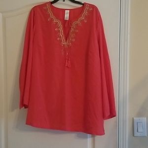 1X Coral sequin tunic top with tassels